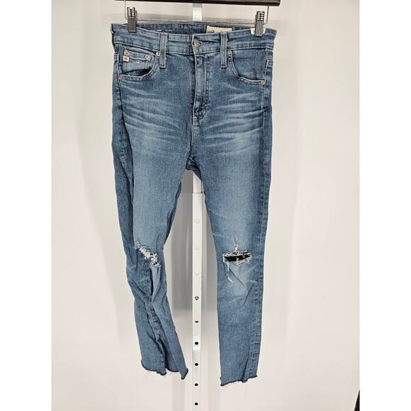 Adriano Goldschmied Womens 27 High Rise Farrah Boot Crop Blue Jeans Distressed - Picture 1 of 6